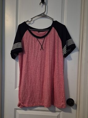 Women’s Short Sleeve Raglan Tee - Pink and Black